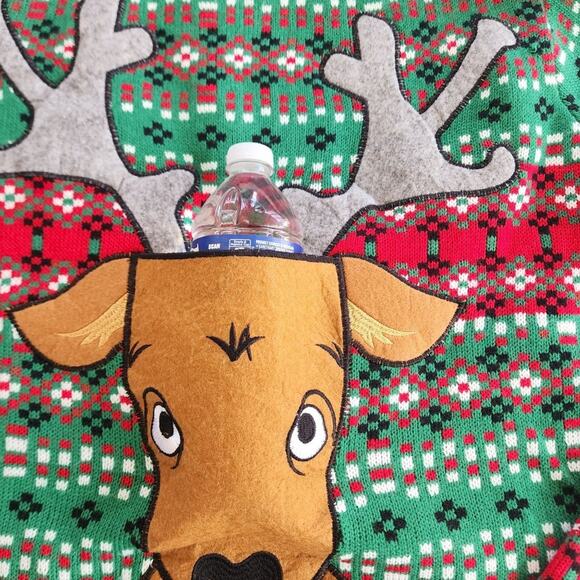 Blizzard Bay reindeer with pocket front ugly Christmas sweater men's size large - Picture 4 of 9